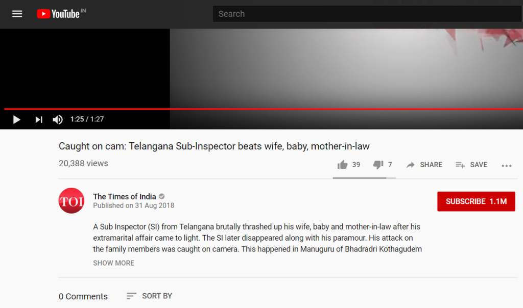 Screenshot showing the YouTube Video was published by The Times of India on 31-August 2018