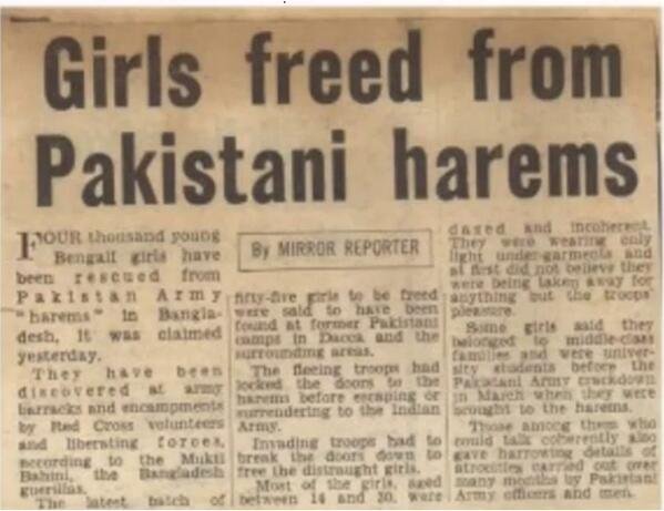 Rapistan Synonym for Pakistan: 4000 young Bengali girls rescued from Pakistan Army "Harems" in Bangladesh