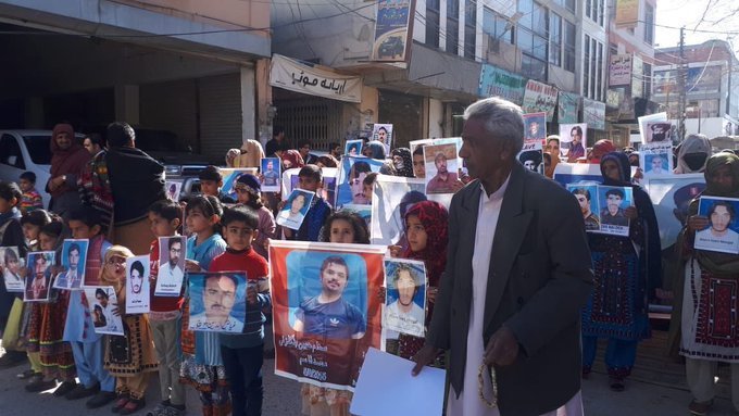 Pakistani army continues its Genocide In Balochistan: Demonstration by civilians including women and children protesting against the illegal enforced disappearance of their family members.