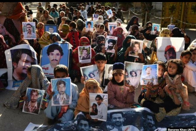 Pakistani army continues its Genocide In Balochistan : Demonstration by civilians including women and children protesting against the illegal enforced disappearance of their family members. 