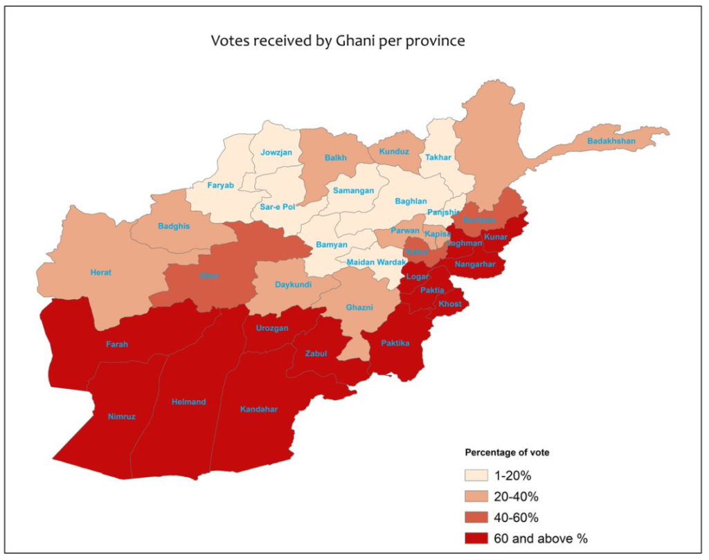 Afghan Election Preliminary Results: Votes received by President Ashraf Ghani per Constituency