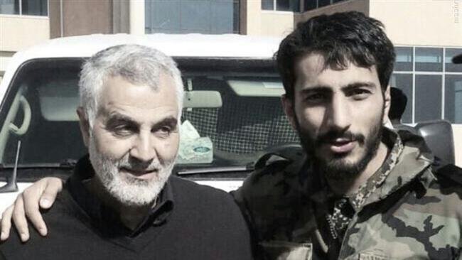Soleimani’s Curse: Soleimani with commander of Ammadr brigade and Fatemiyoun militia Mostafa Sadrzadeh (R), killed in Aleppo region on October 24 