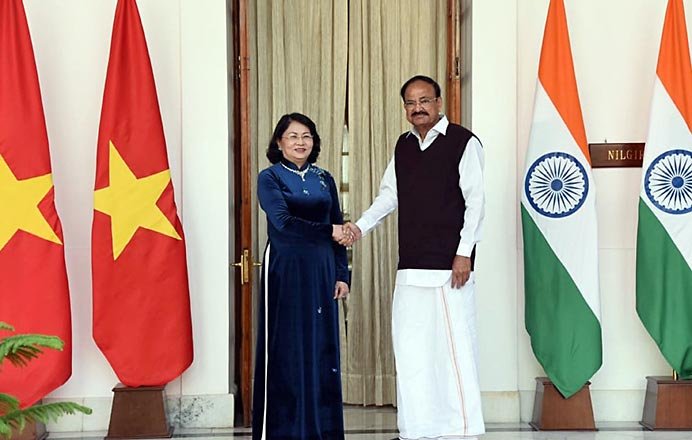 India's Outreach in South China Sea: Strategic Partnership with Vietnam . Vice President of Vietnam Dang Thi Ngoc Thinh met Indian Vice President M Venkaiah Naidu