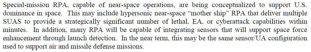 The portion of the 2014 RPA Vector dealing with the "hypersonic near-space 'mother ship.'"