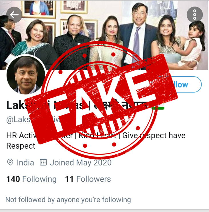 Fake Twitter ID of a known Indian Steel Tycoon Businessman Lakshmi Niwas Mittal