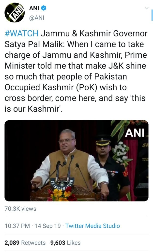   Islamist Radical Terroristan Pakistan Responsible for Bleeding Kashmir: Jammu & Kashmir Governor Satya Pal Malik Speech 