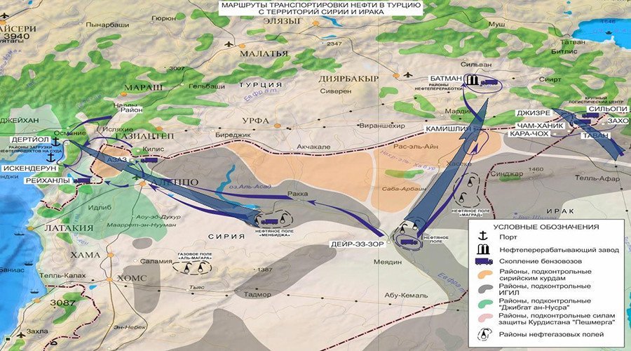 Images released by Russia in 2015 showing Oil smuggling routes from ISIS to Turkey.
