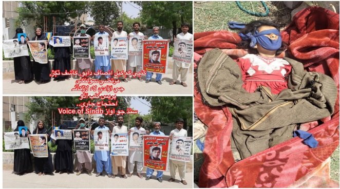 Desperate Pakistan resorts to choking Sindhi voices seeking Independence : Protest in Sindhudesh and Balochistan. Protest for release of missing persons in Sindhudesh and picture of murdered 6 year old girl child by Pakistan army in Balochistan