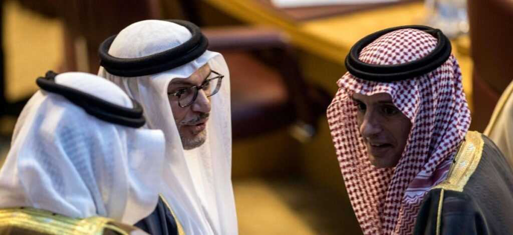 Arab World is distancing itself from its Ottoman Past : Saudi Foreign Minister Adel al-Jubeir (R) with UAE Minister of State for Foreign Affairs Anwar Gargash (C)