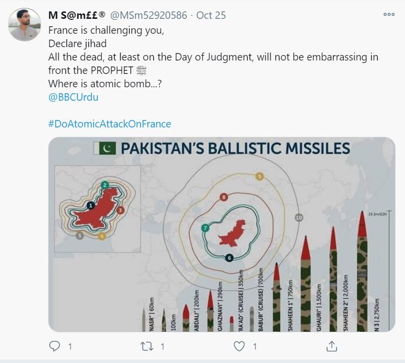 Radical Islamist Pakistani calling for Jihad against France and also calling for a Nuclear Attack on France