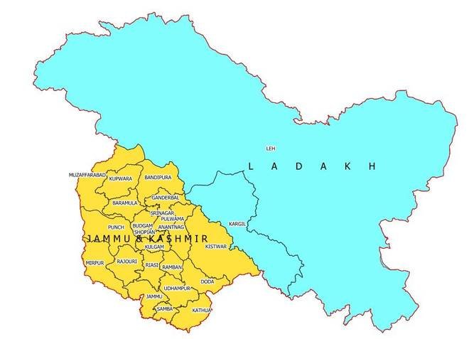 Final New Map of Union Territories of Jammu & Kashmir and Union Territory of Ladakh that includes  Pakistan illegally occupied Gilgit-Baltistan and China illegally occupied Aksai China as part of Union Territory of Ladakh