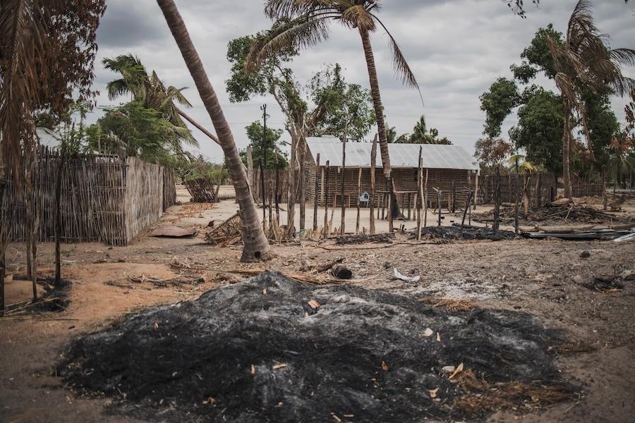 Islamist Terrorists Behead More Than 50 In Mozambique. Houses burnt by in a village in Mozambique