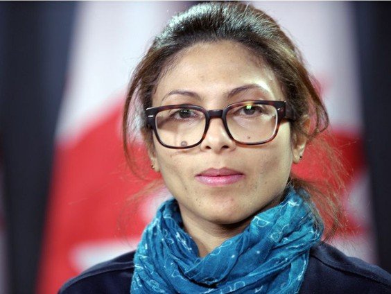 Ensaf Haidar, the wife of the Saudi Blogger Raef Badawi, holds a press conference in Ottawa, Ontario, on January 29, 2015 asking Canadian Prime minister Stephen Harper to plead on Saudi Arabia to free her husband