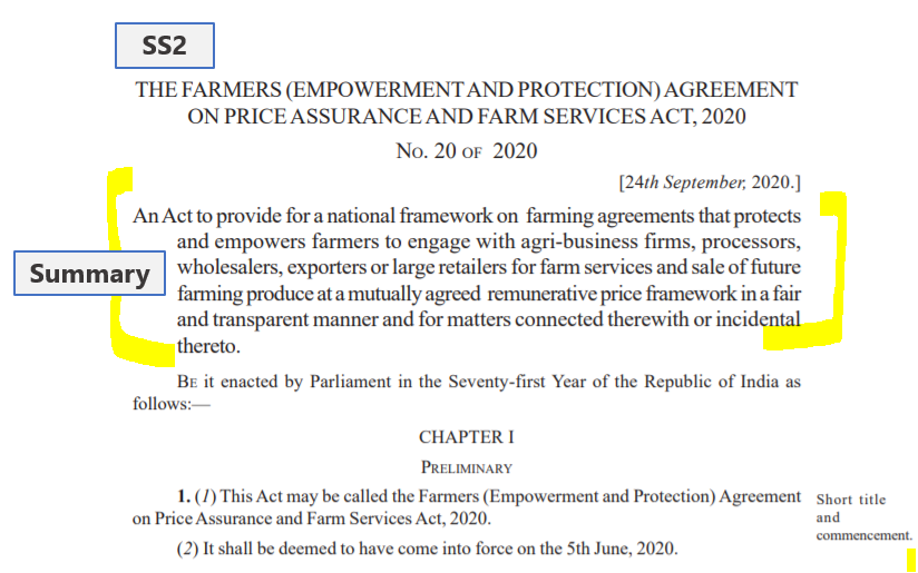 Farmers Bill Demystified Part 2 : SS2 - Summary of the Bill